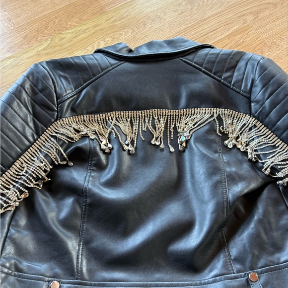 RODEO QUINCY Black Leather Jacket with Leopard lining and sequin detailing - Picture 6 of 7